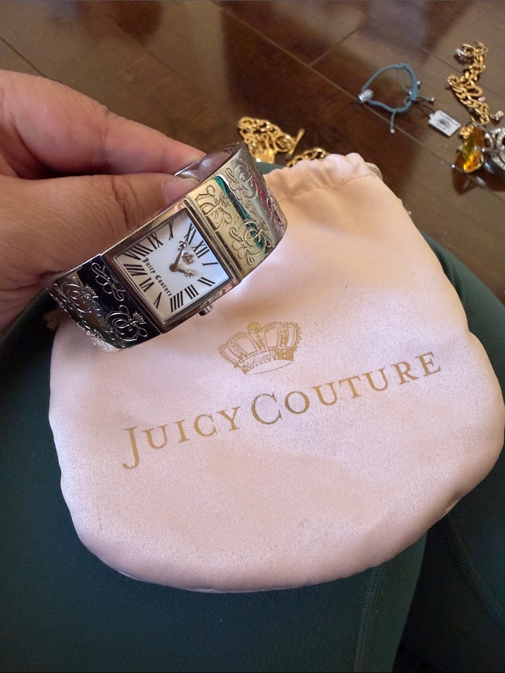 Juicy Couture Silver Engraved Bangle Watch with White Dial